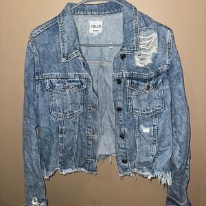 Cello Women's Frayed Hem Blue Jean Jacket